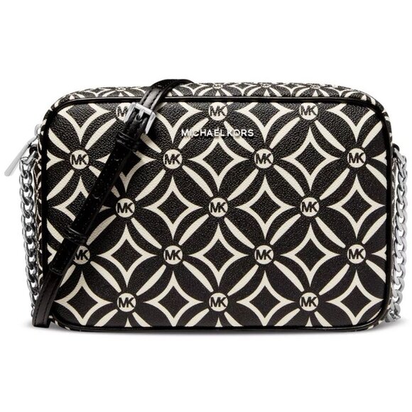 Michael Kors Rare NWT LOGO Jet Set Lg EW Crossbody Black & Cream Authentic - Picture 2 of 3